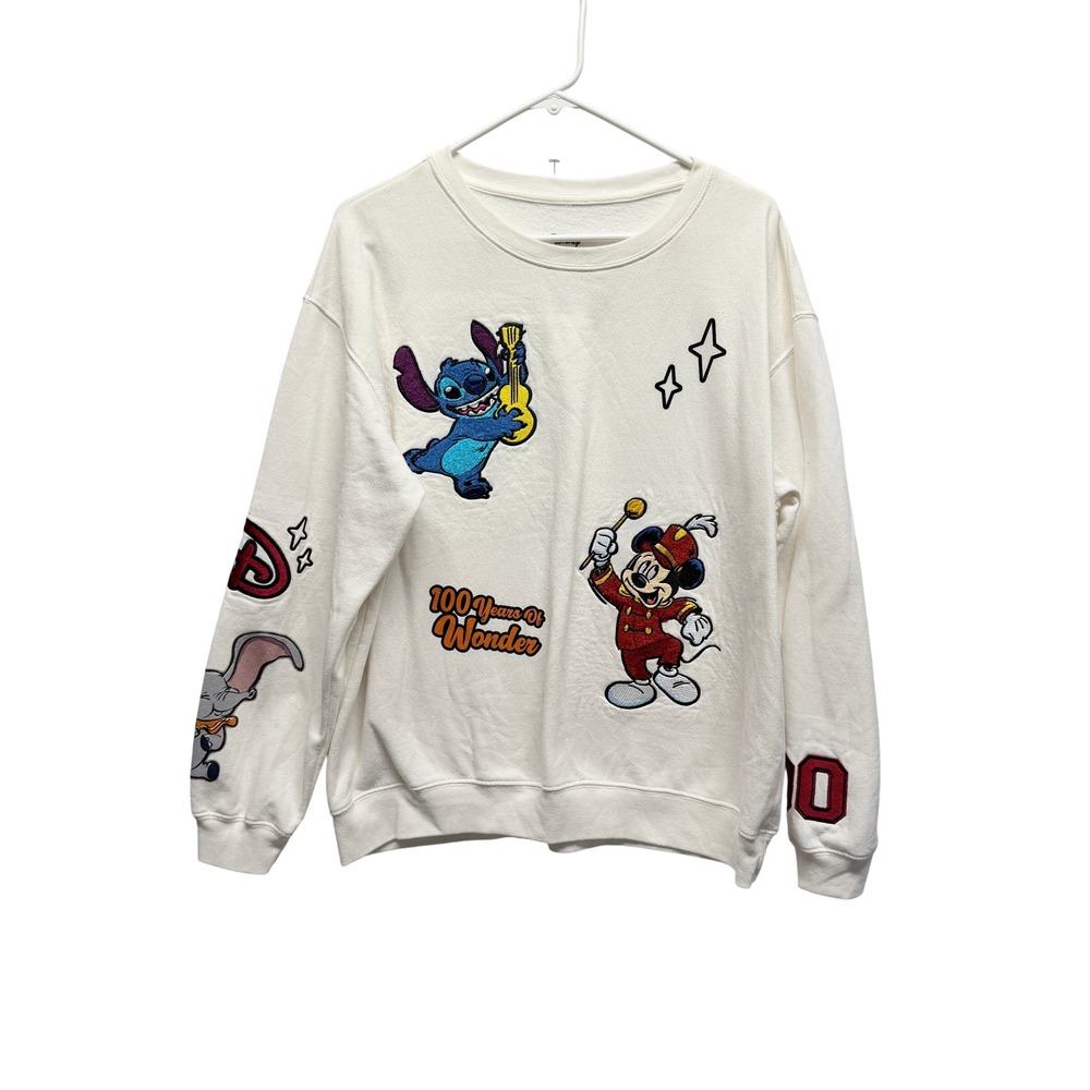 Disney 100 Years of Wonder Mickey Stitch Dumbo White Sweatshirt XL 15-17